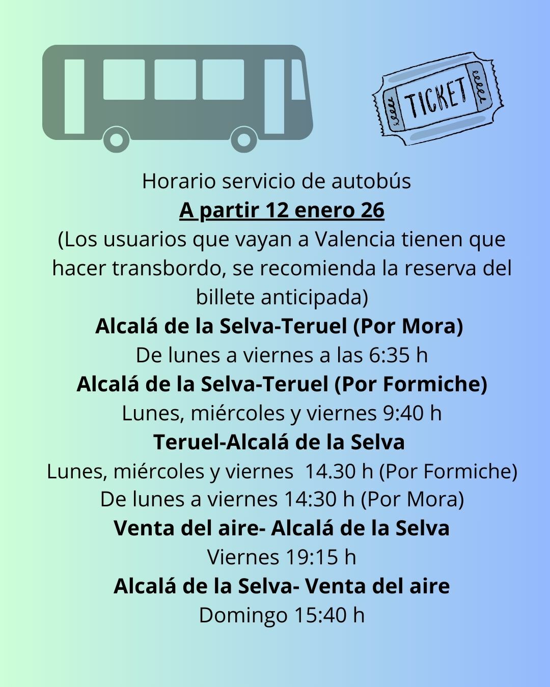 Autobuses a partir 12 enero 26