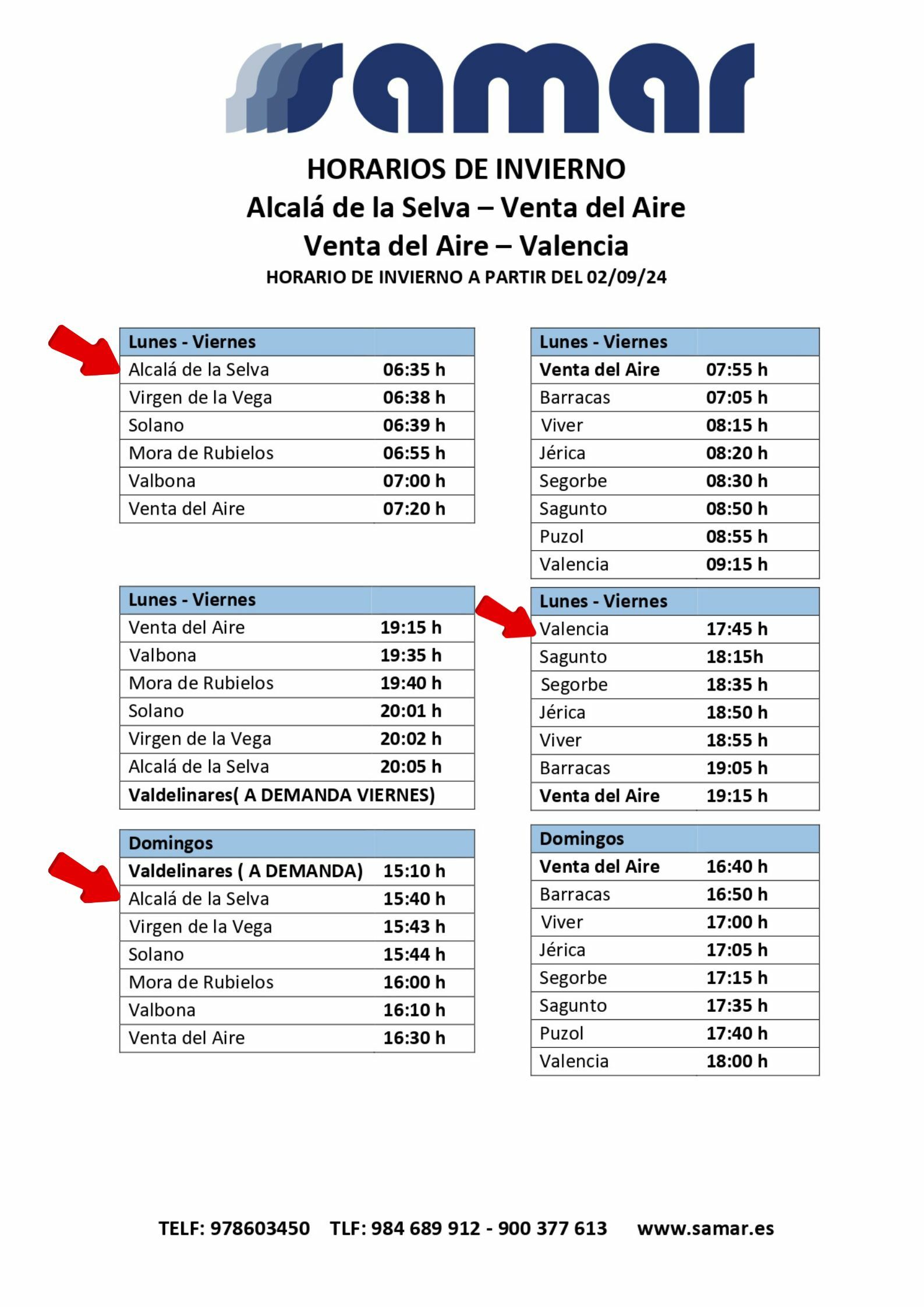 Horario Alcalá Valencia con flecha