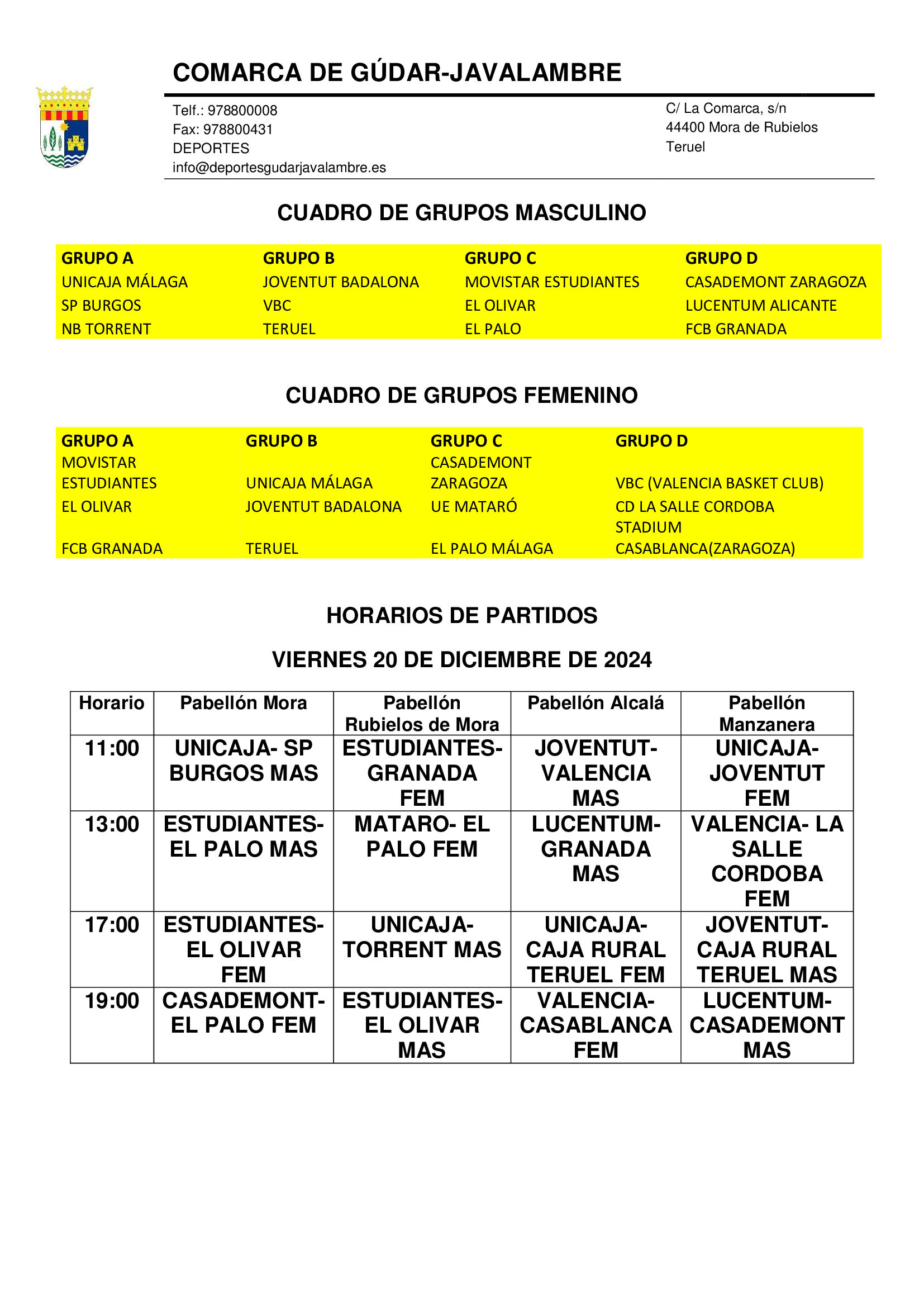 Horarios torneo baloncesto 24 1