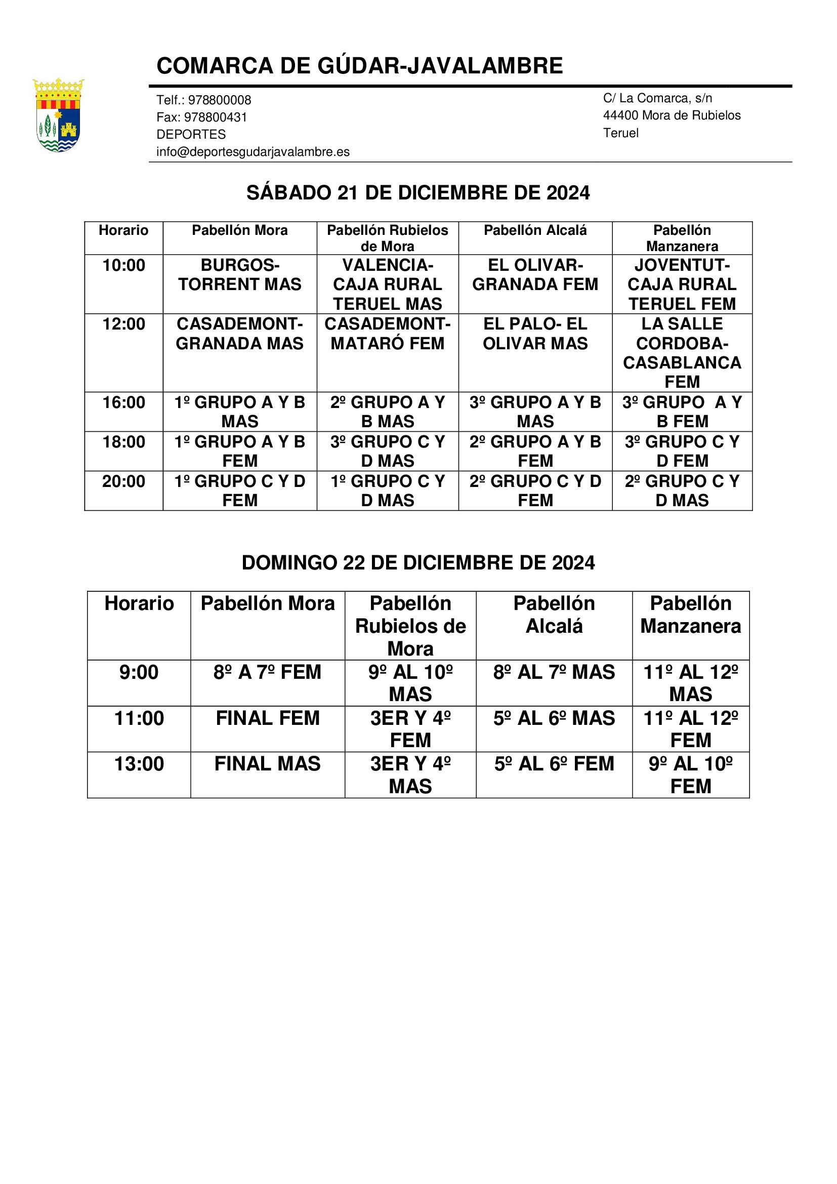 Horarios torneo baloncesto 24 2